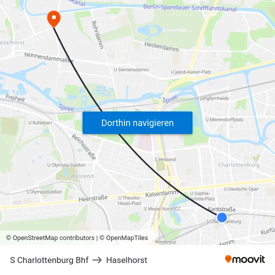 S Charlottenburg Bhf to Haselhorst map