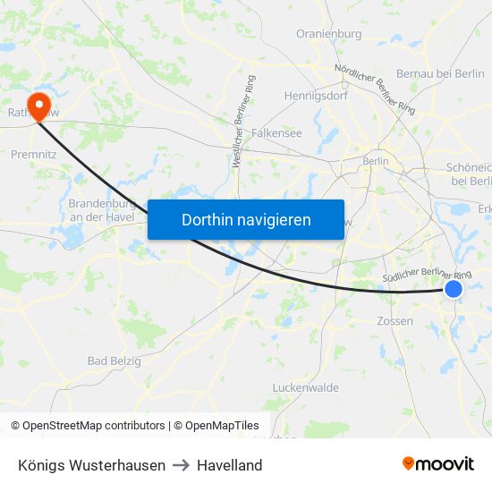 Königs Wusterhausen to Havelland map