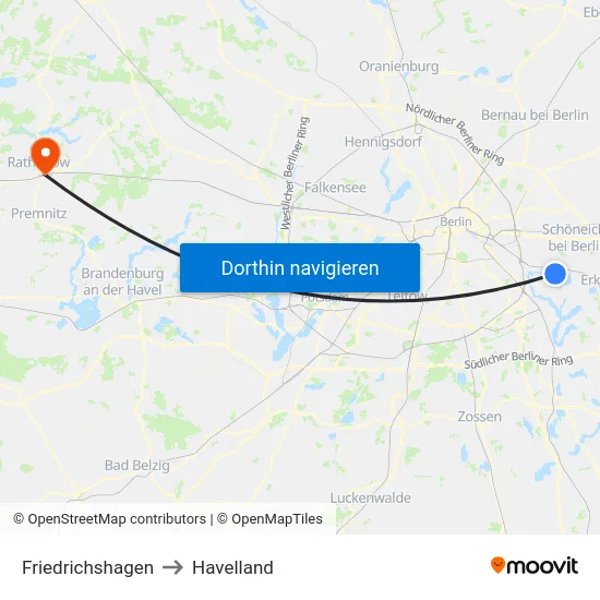 Friedrichshagen to Havelland map