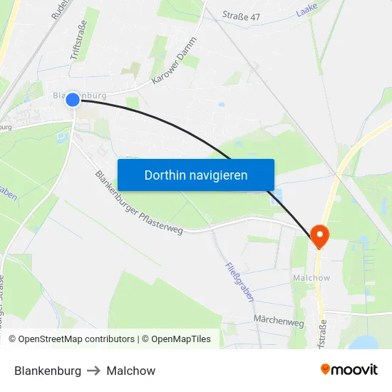 Blankenburg to Malchow map