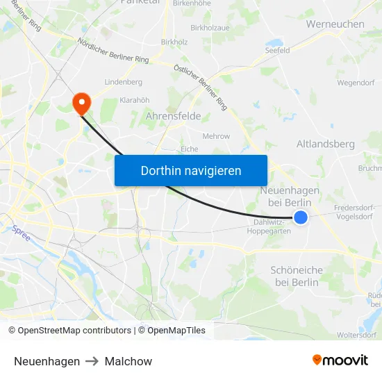 Neuenhagen to Malchow map