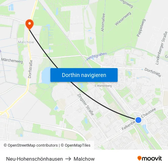 Neu-Hohenschönhausen to Malchow map