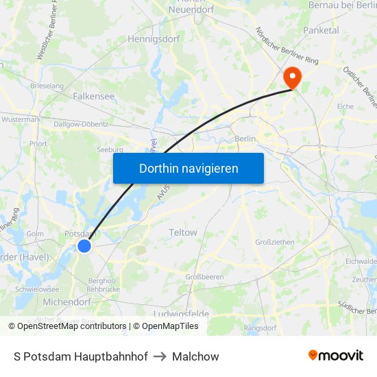 S Potsdam Hauptbahnhof to Malchow map