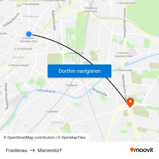 Friedenau to Mariendorf map