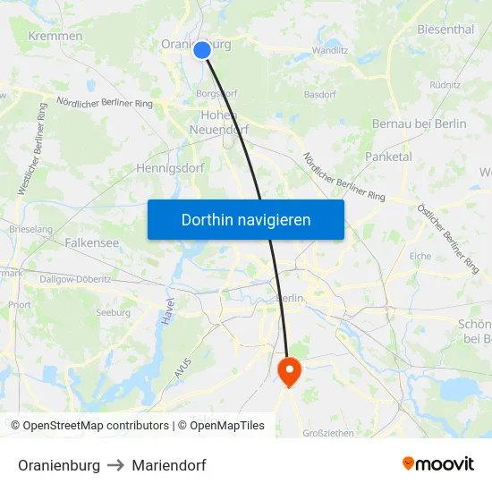 Oranienburg to Mariendorf map