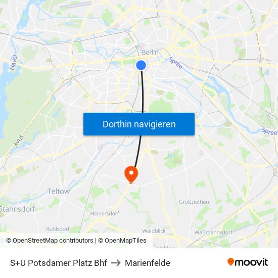 S+U Potsdamer Platz Bhf to Marienfelde map