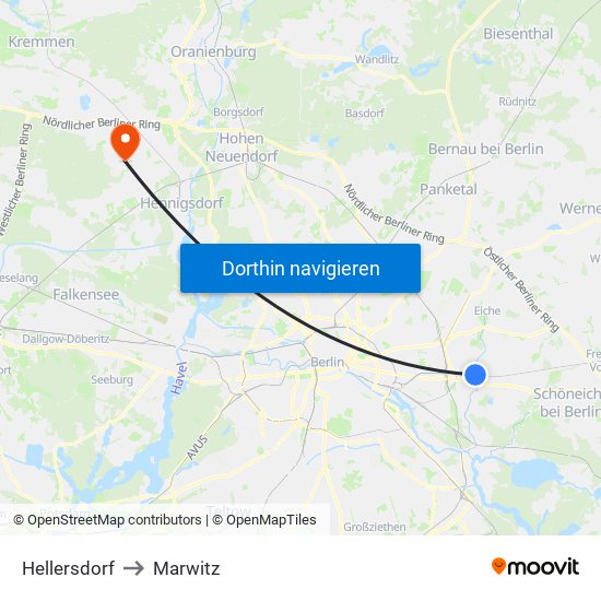 Hellersdorf to Marwitz map