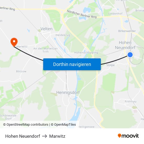 Hohen Neuendorf to Marwitz map