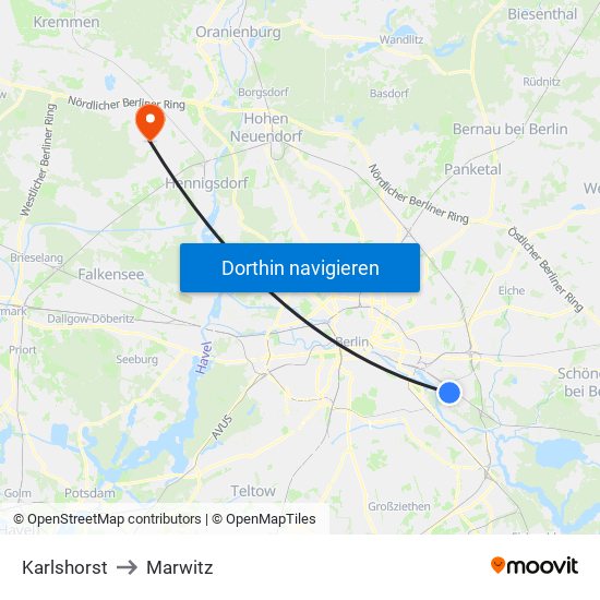 Karlshorst to Marwitz map