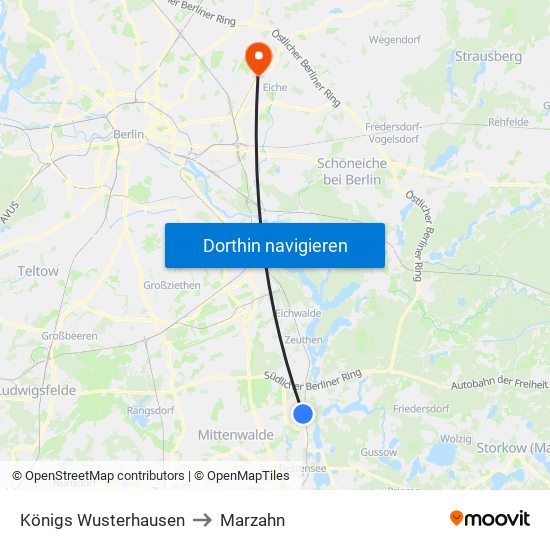 Königs Wusterhausen to Marzahn map