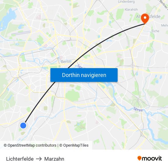 Lichterfelde to Marzahn map