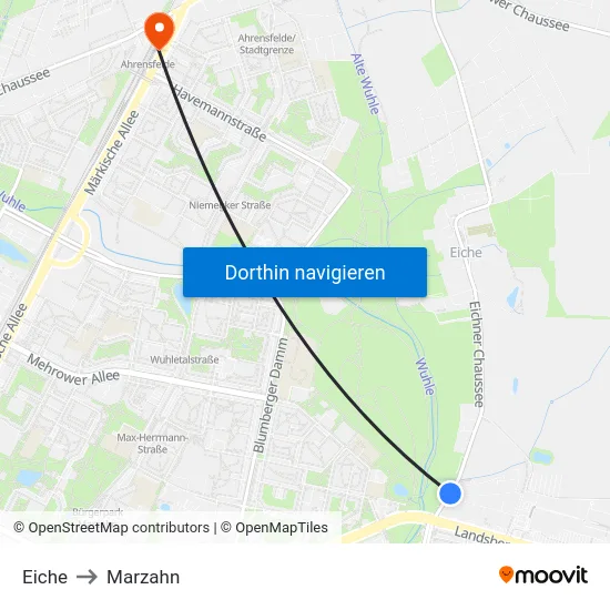 Eiche to Marzahn map