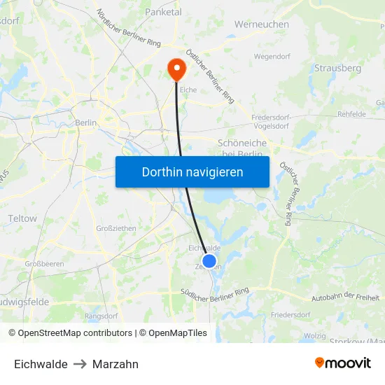 Eichwalde to Marzahn map