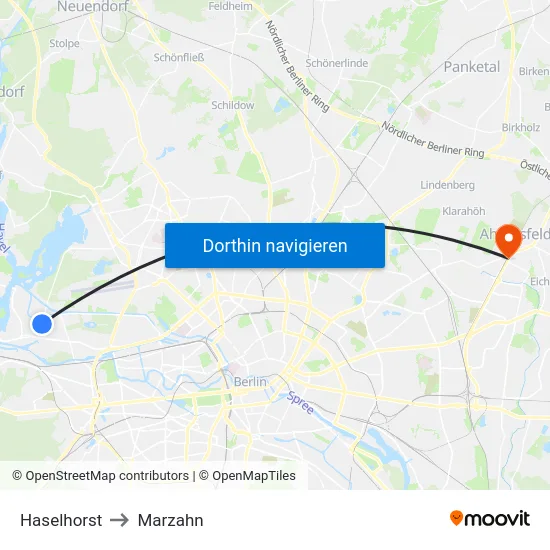 Haselhorst to Marzahn map