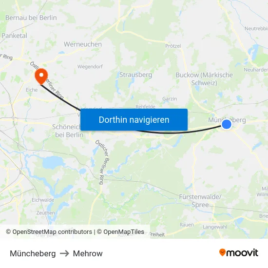 Müncheberg to Mehrow map