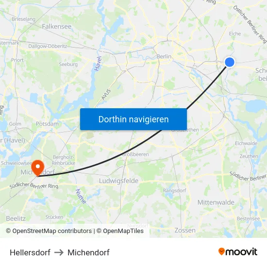 Hellersdorf to Michendorf map