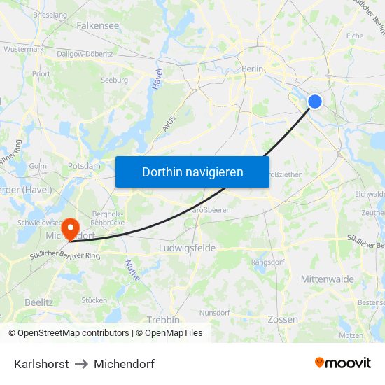 Karlshorst to Michendorf map