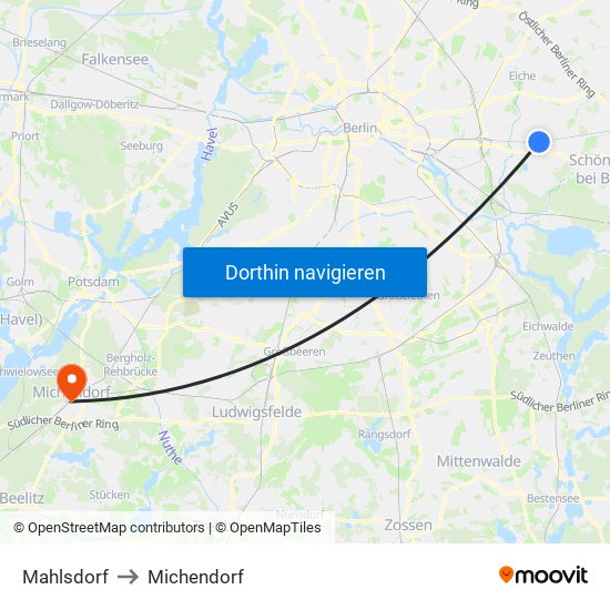 Mahlsdorf to Michendorf map