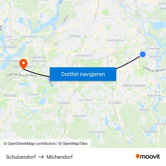 Schulzendorf to Michendorf map