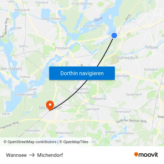 Wannsee to Michendorf map
