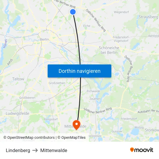 Lindenberg to Mittenwalde map