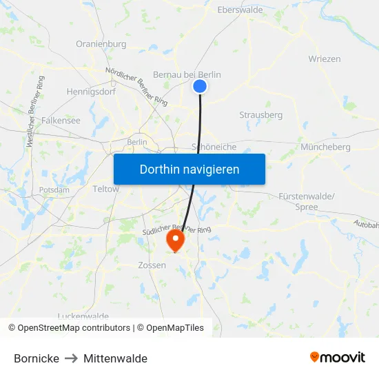 Bornicke to Mittenwalde map