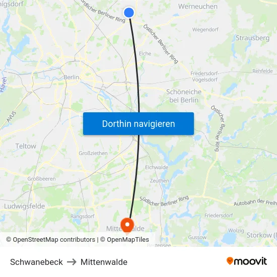 Schwanebeck to Mittenwalde map