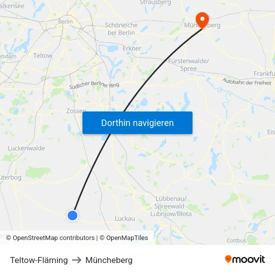 Teltow-Fläming to Müncheberg map