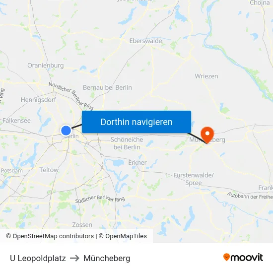 U Leopoldplatz to Müncheberg map