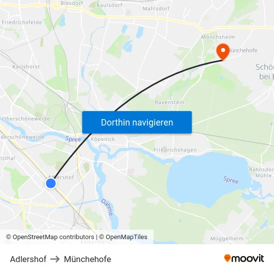 Adlershof to Münchehofe map