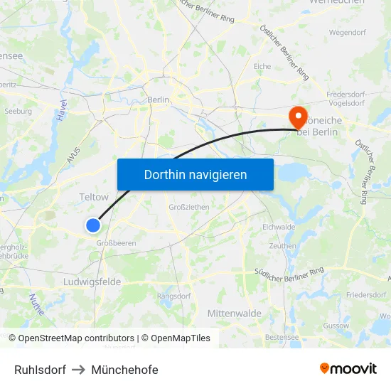 Ruhlsdorf to Münchehofe map