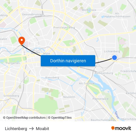 Lichtenberg to Moabit map