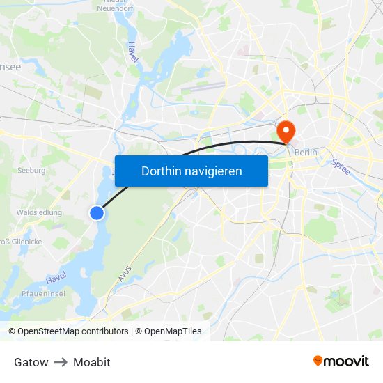 Gatow to Moabit map