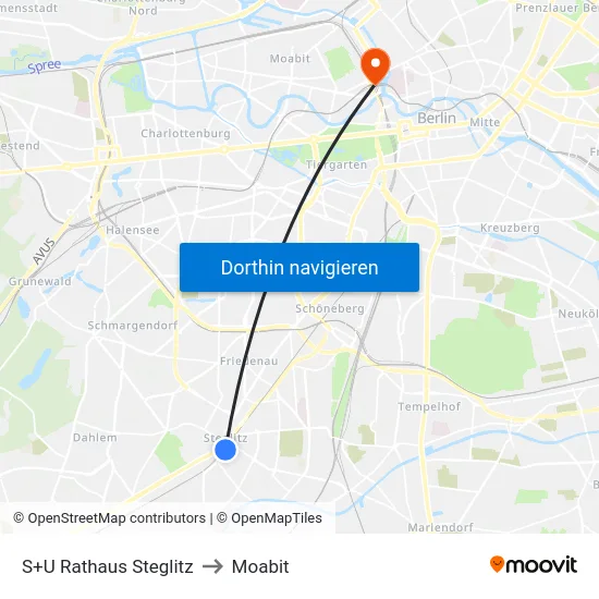 S+U Rathaus Steglitz to Moabit map