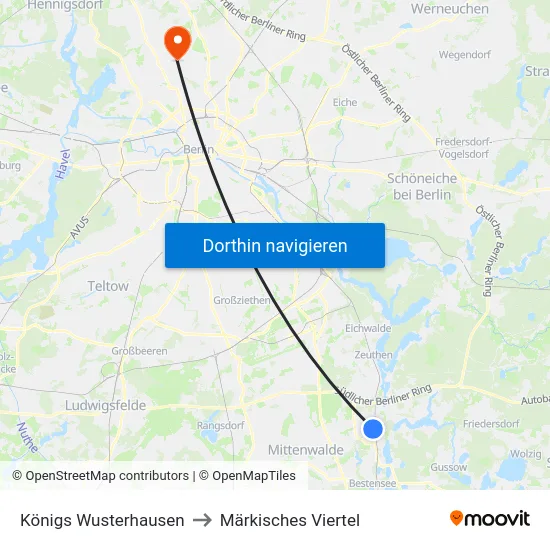 Königs Wusterhausen to Märkisches Viertel map