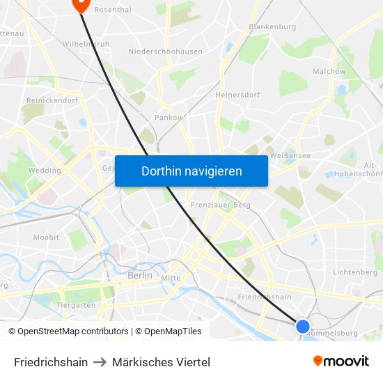 Friedrichshain to Märkisches Viertel map