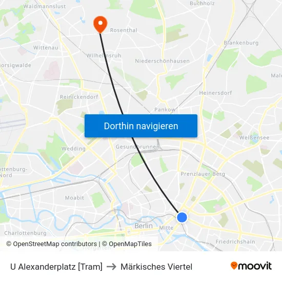 U Alexanderplatz [Tram] to Märkisches Viertel map