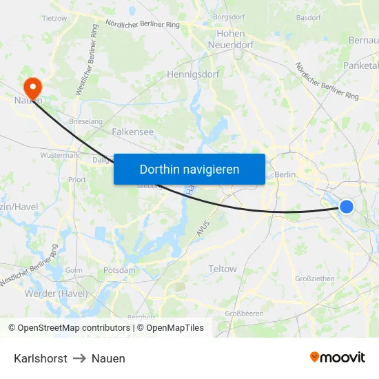 Karlshorst to Nauen map
