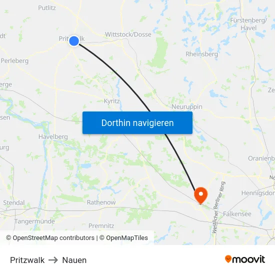 Pritzwalk to Nauen map