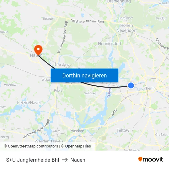 S+U Jungfernheide Bhf to Nauen map
