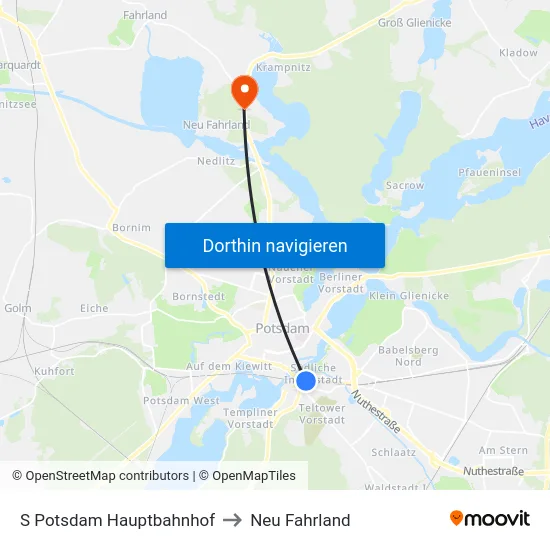 S Potsdam Hauptbahnhof to Neu Fahrland map