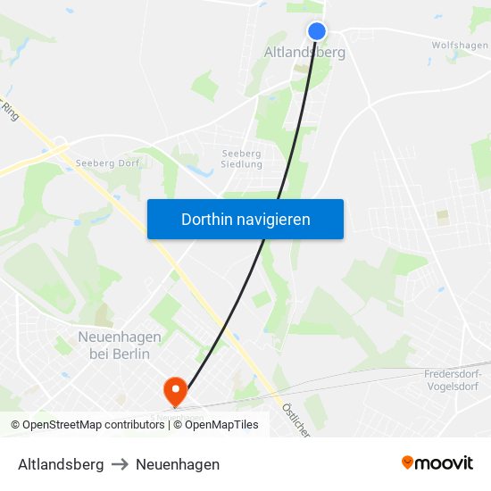 Altlandsberg to Neuenhagen map