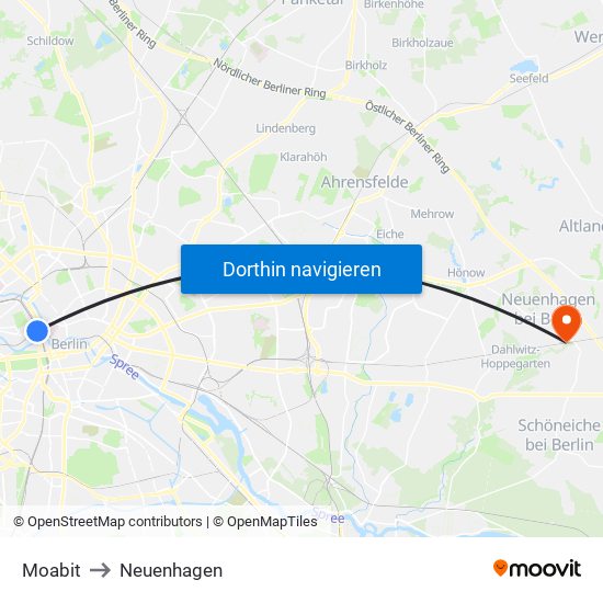 Moabit to Neuenhagen map