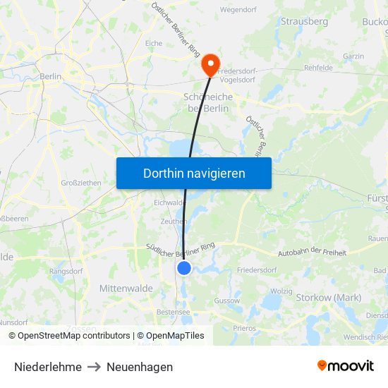 Niederlehme to Neuenhagen map