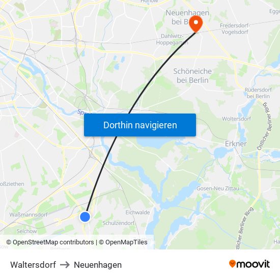 Waltersdorf to Neuenhagen map