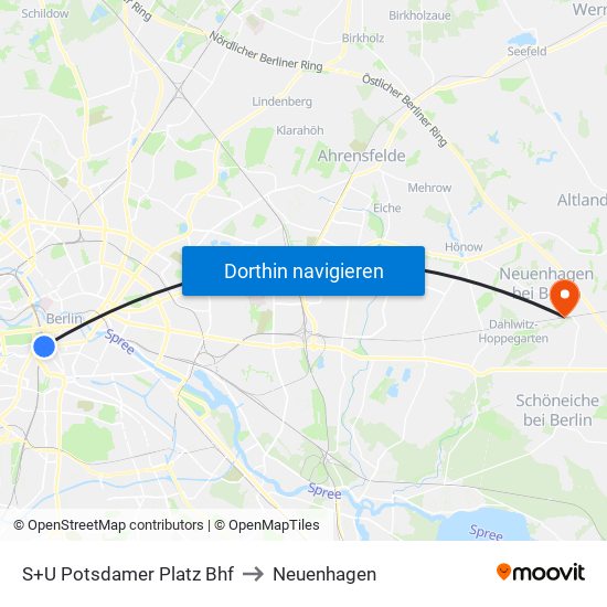 S+U Potsdamer Platz Bhf to Neuenhagen map