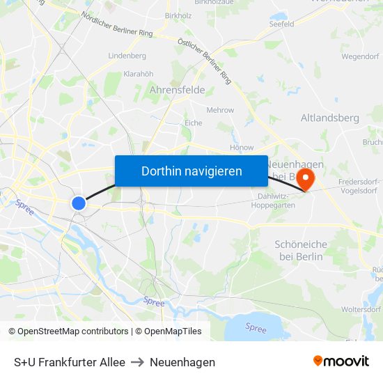 S+U Frankfurter Allee to Neuenhagen map