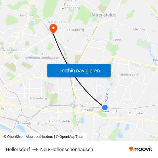 Hellersdorf to Neu-Hohenschönhausen map