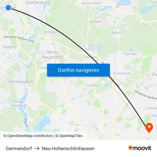 Germendorf to Neu-Hohenschönhausen map