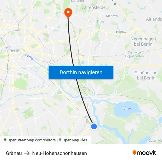 Gränau to Neu-Hohenschönhausen map